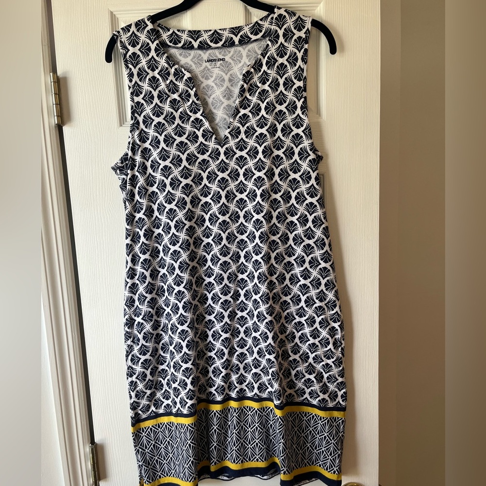 Lands' End Blue and White Sheath Midi Dress
